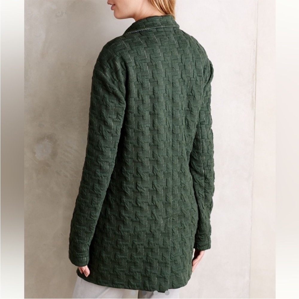 Anthropologie Cartonnier Extended Houndstooth Blazer in green cotton - Picture 3 of 10